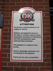 The Oklahoma City Redhawks warn you twice at the gate: You may, in fact, be searched.